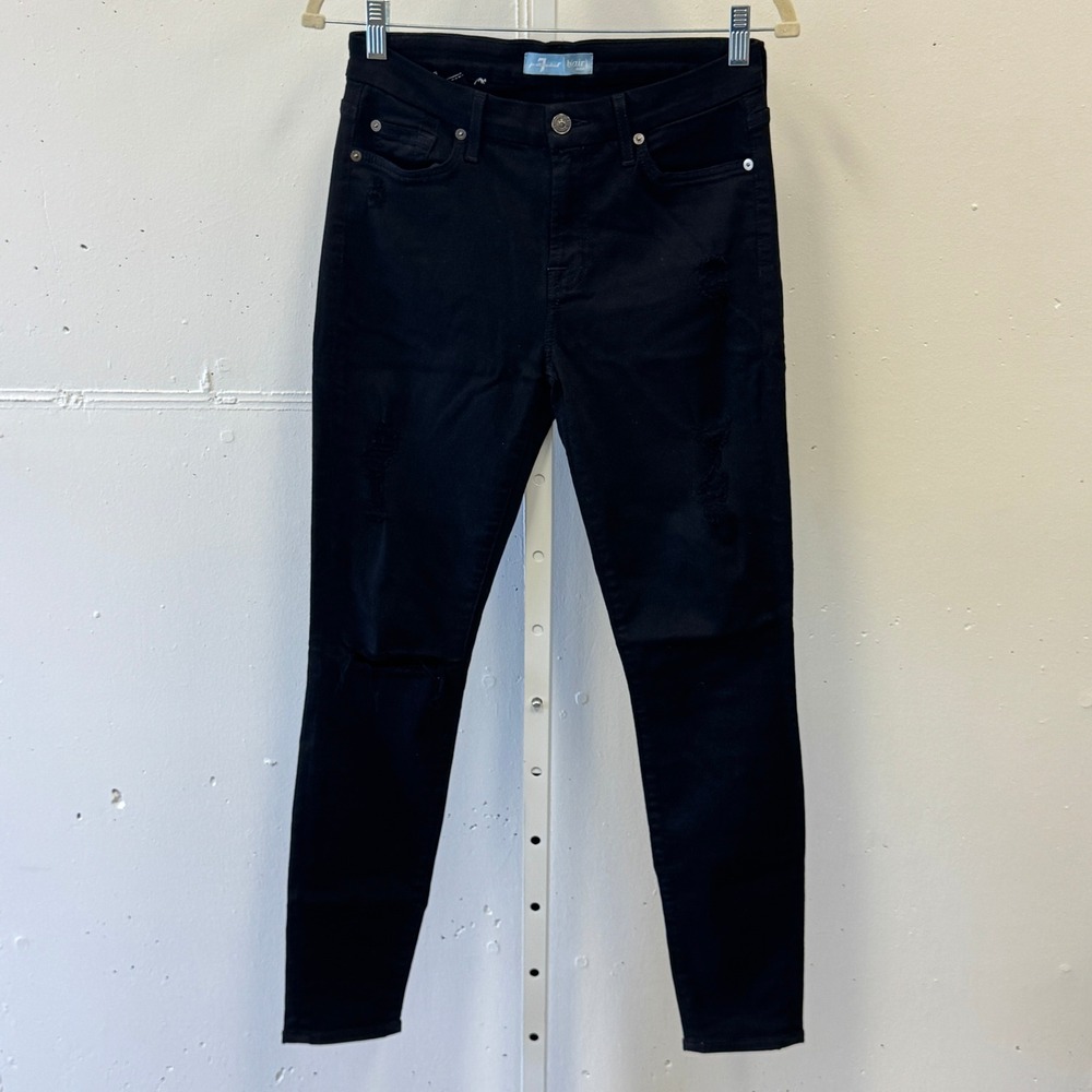 7 For All Mankind b(air) The Ankle Skinny Jeans Black Distressed Ripped Size 28